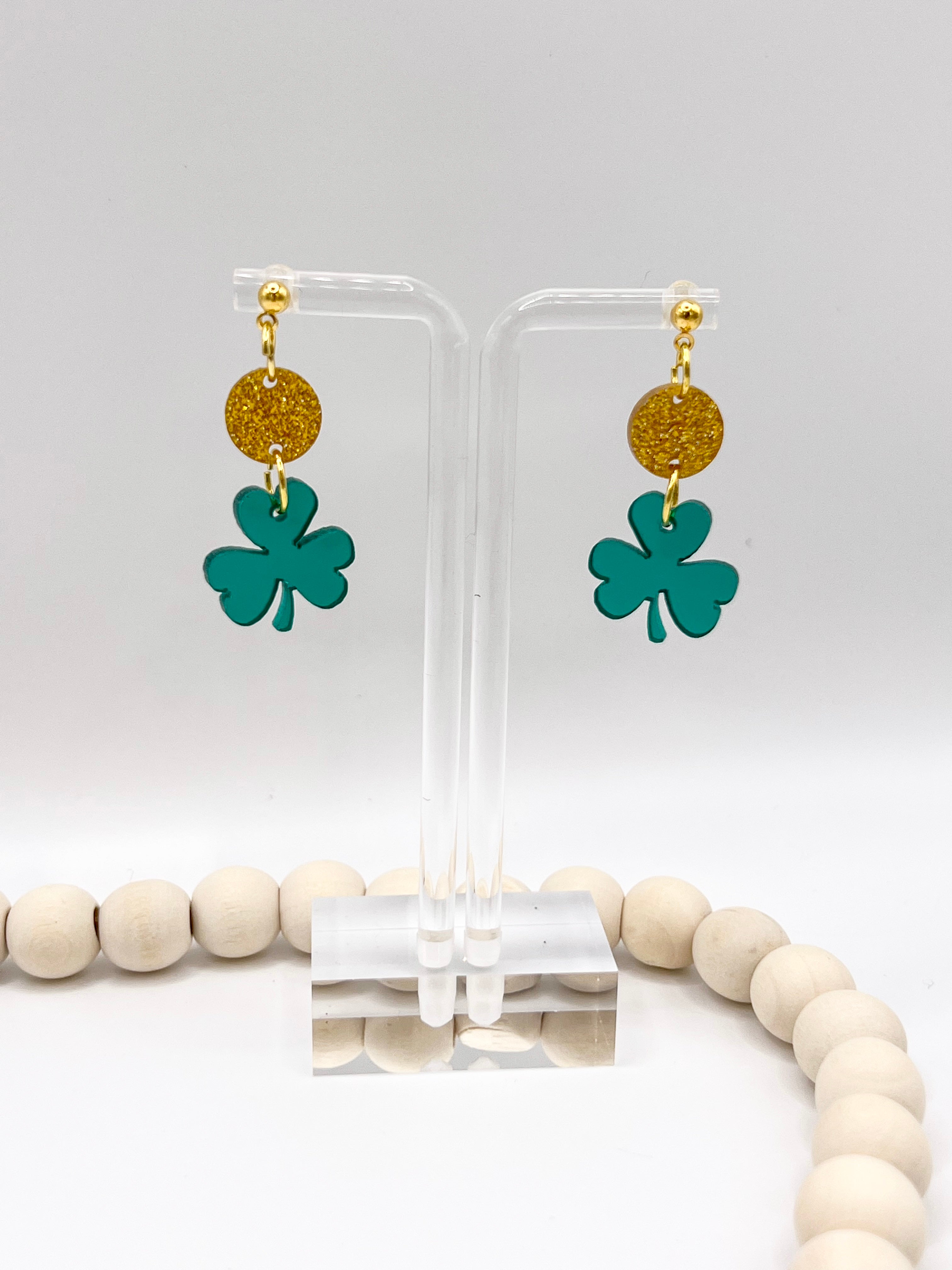 Solid Green Shamrock Drop Studs