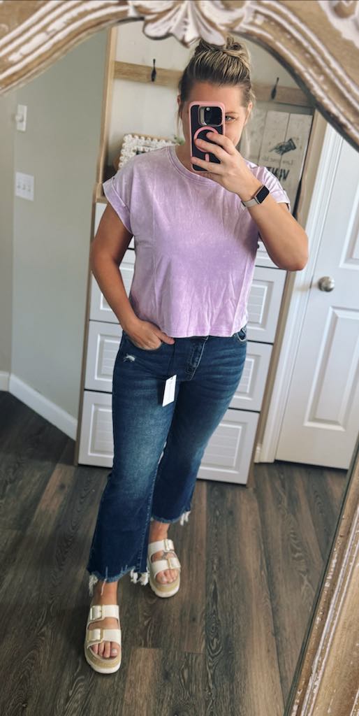 washed cotton mid crop tee zenana