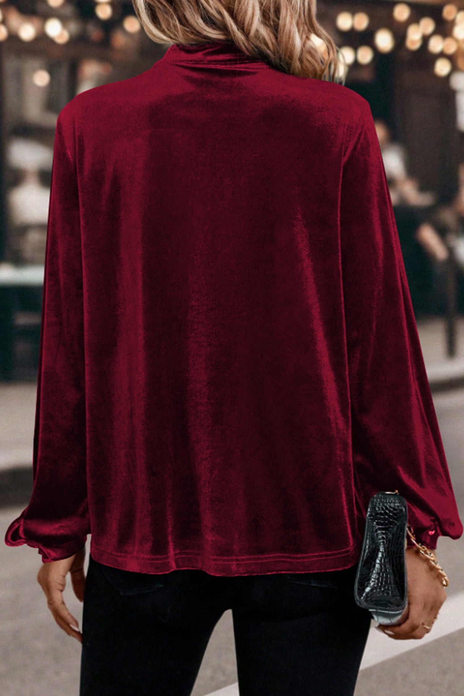 Red Dahlia Long Sleeve Velvet Blouse