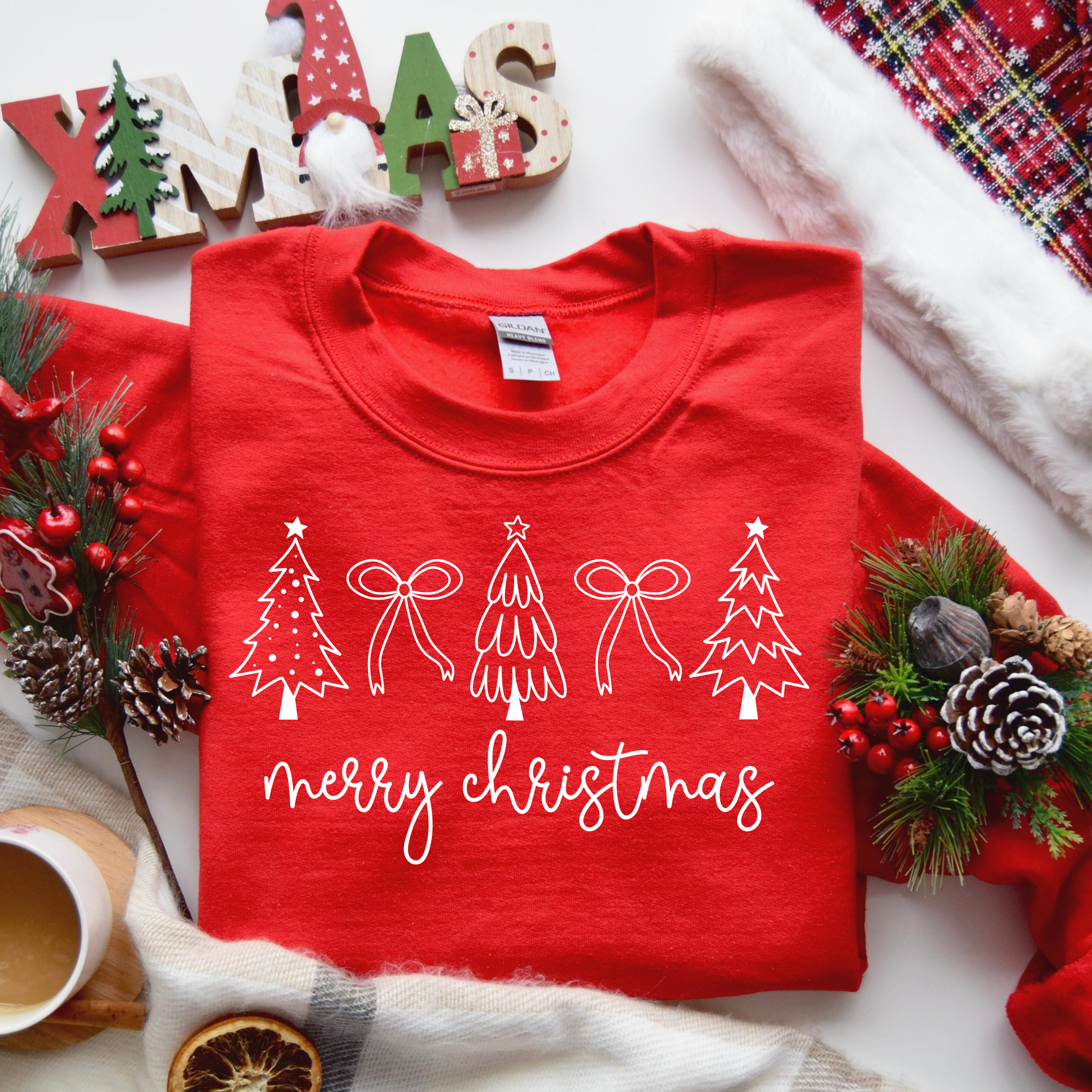 Merry Christmas Trees And Bows Graphic Tee