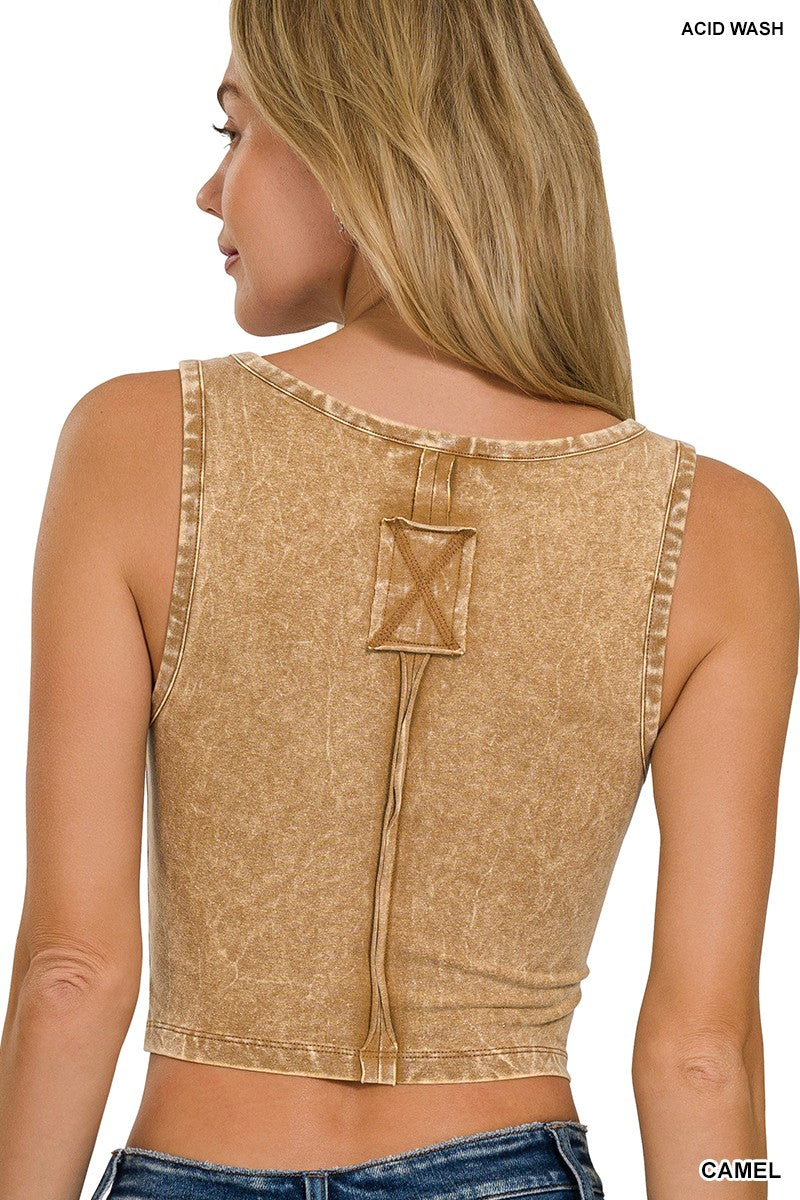 Zenana WASHED COTTON V-NECK SLEEVELESS TOP