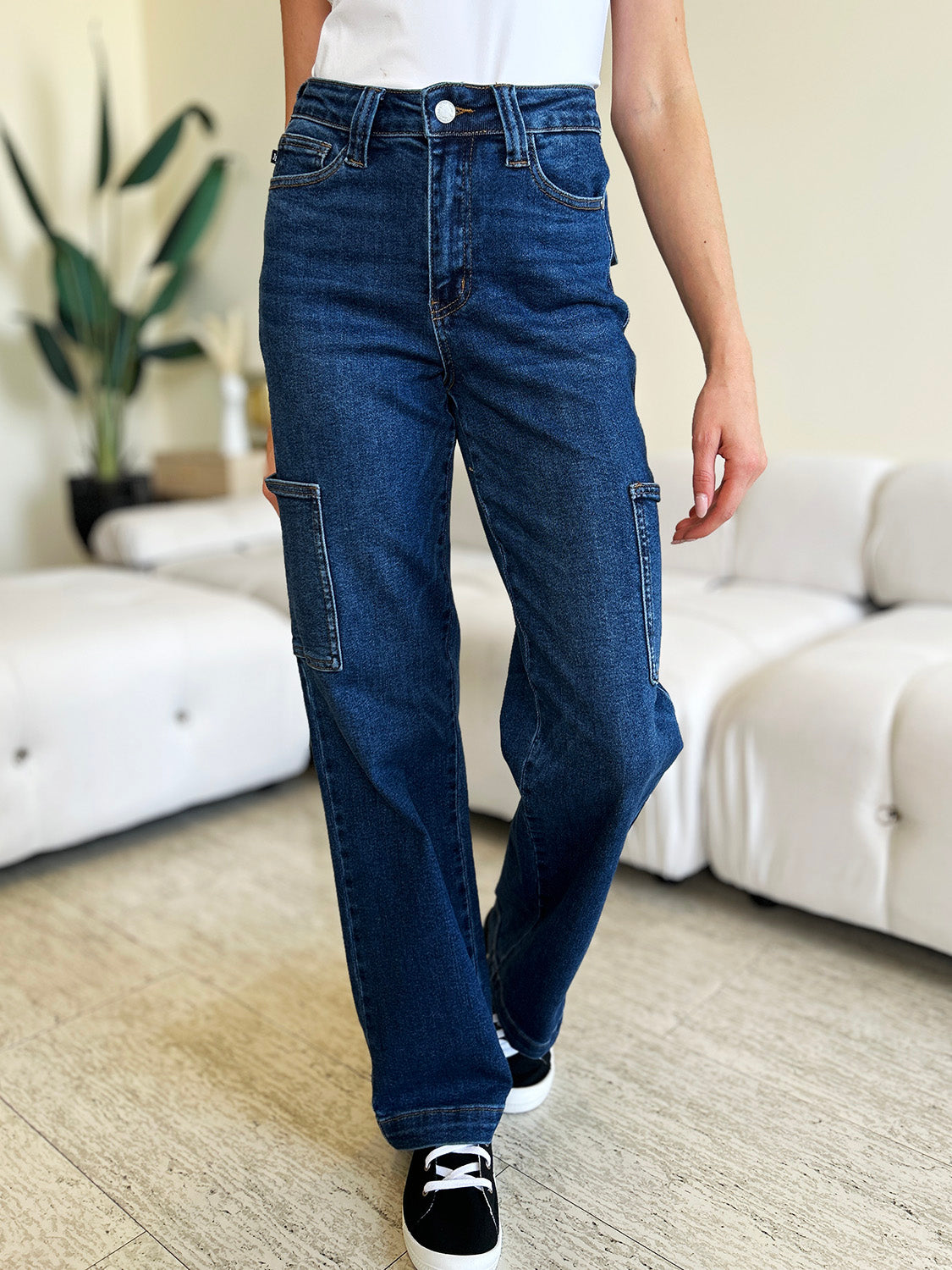 Judy Blue High Waist Straight dark wash Cargo Jeans