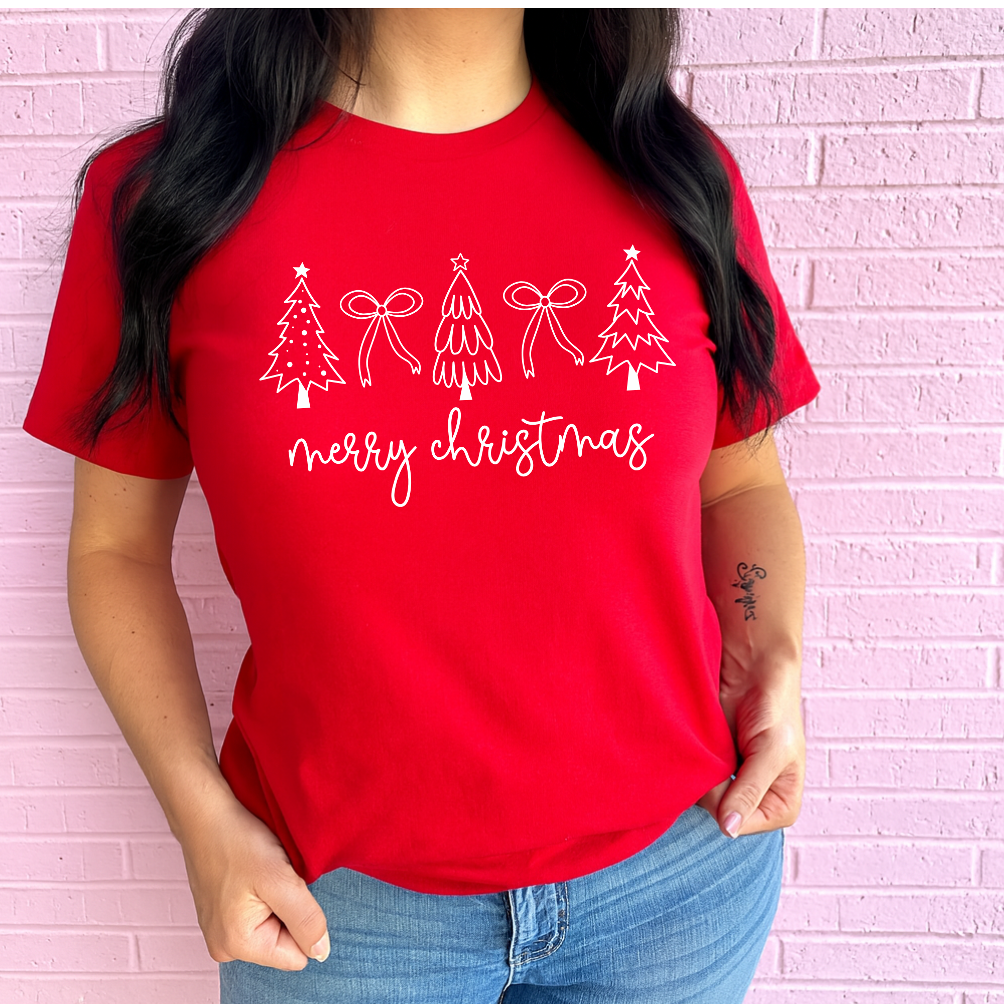 Merry Christmas Trees And Bows Graphic Tee