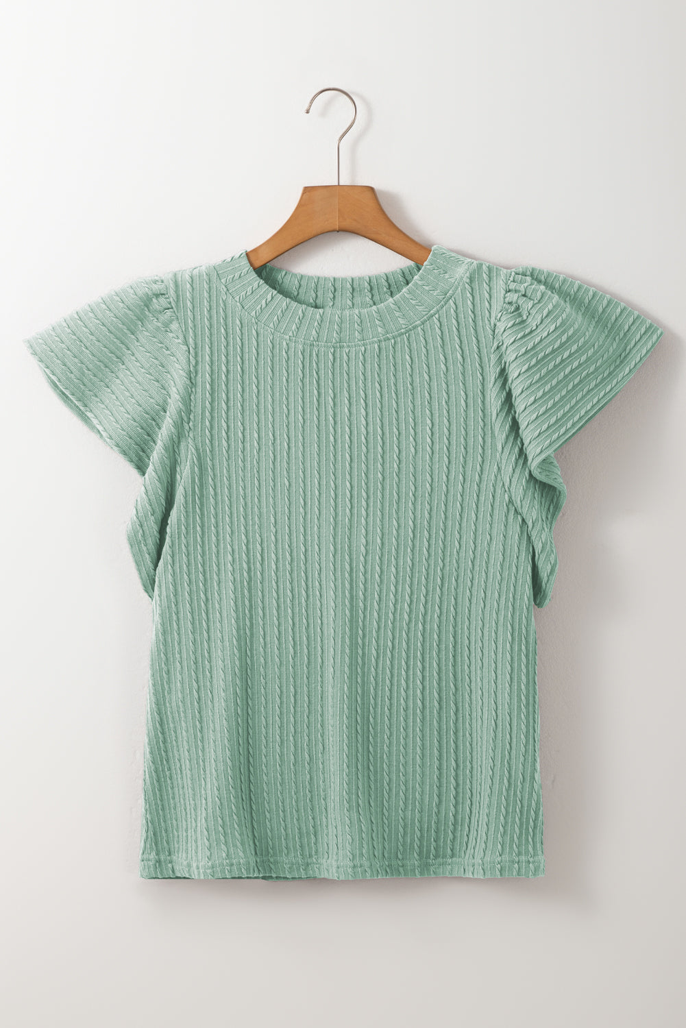 Sleet Solid Color Textured Flutter Sleeve Top