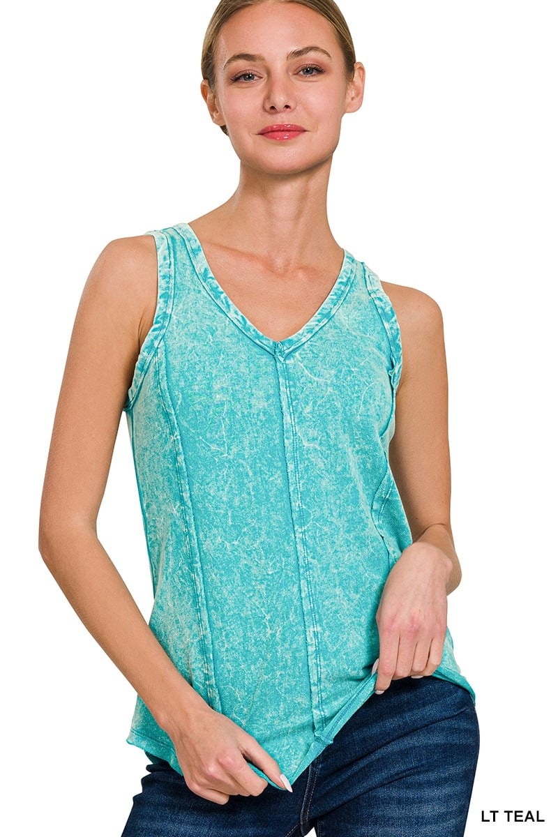Zenana CRINKLE WASHED /TERRY RAW EDGE Tank