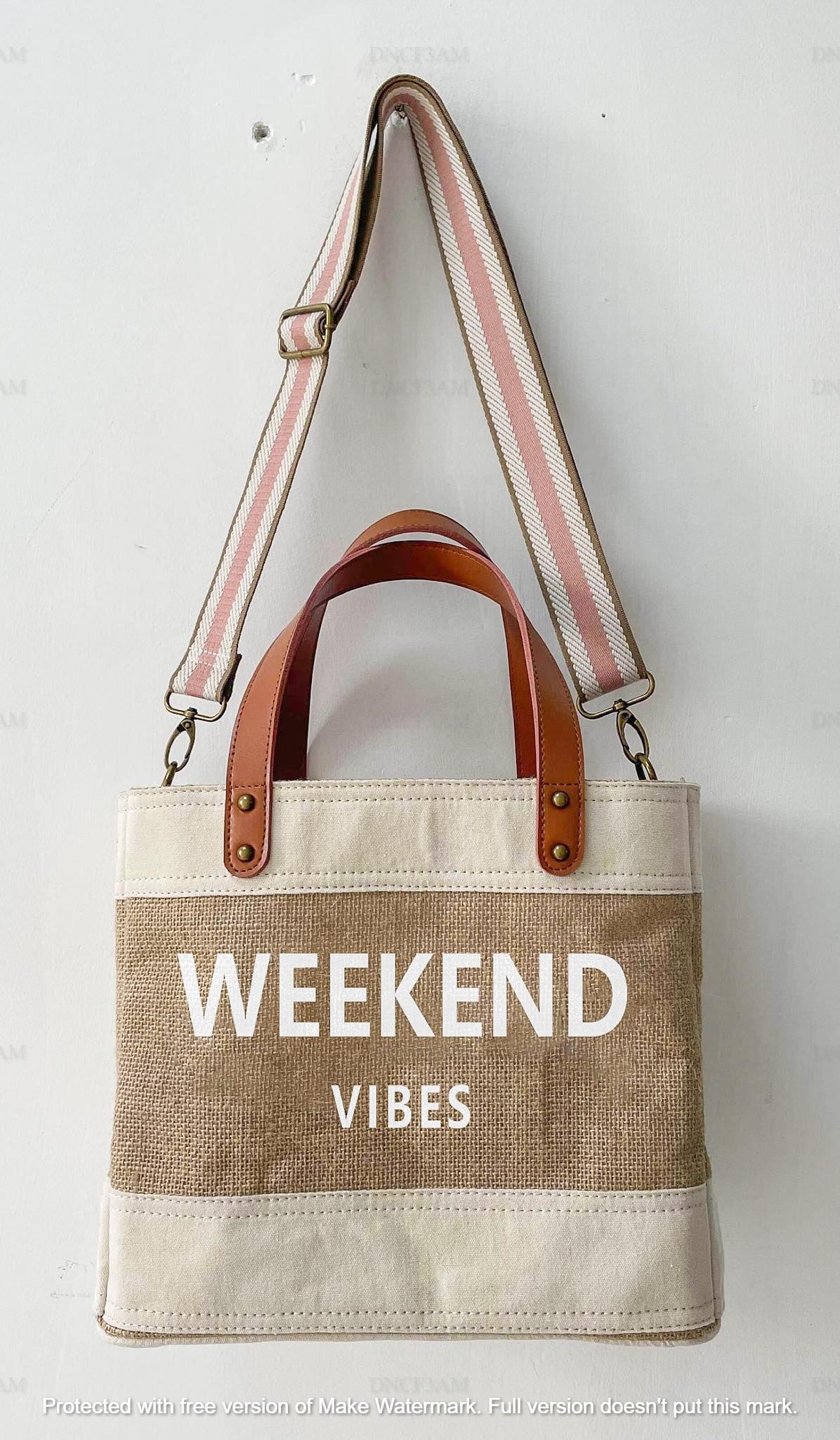 Jute and Vegan Leather Standing Tote