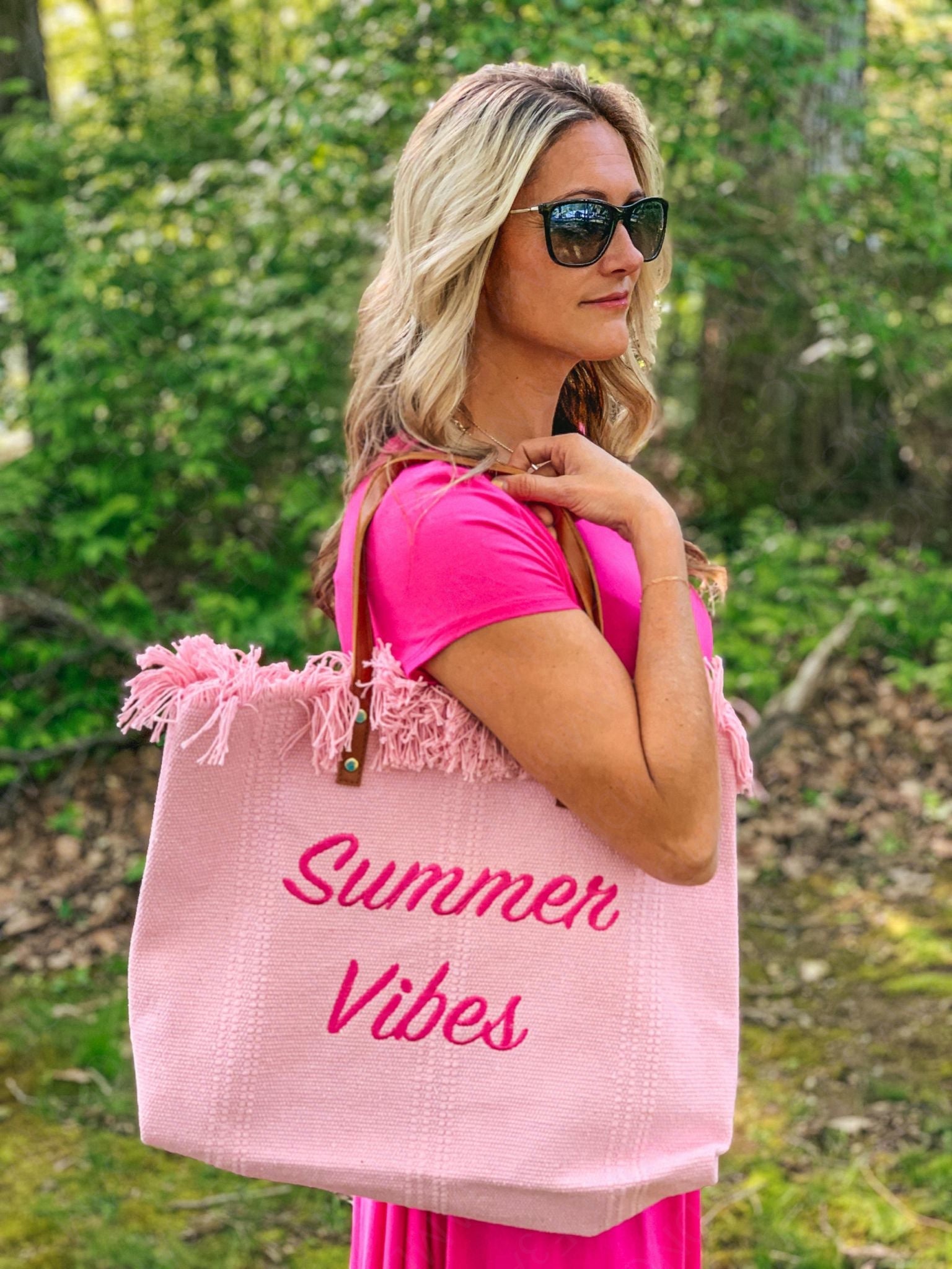 Summer Vibes embroidered Knitted Canvas Tote-