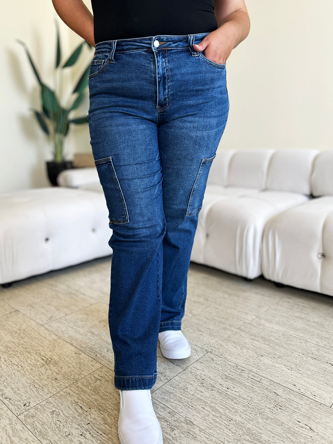 Judy Blue High Waist Straight dark wash Cargo Jeans