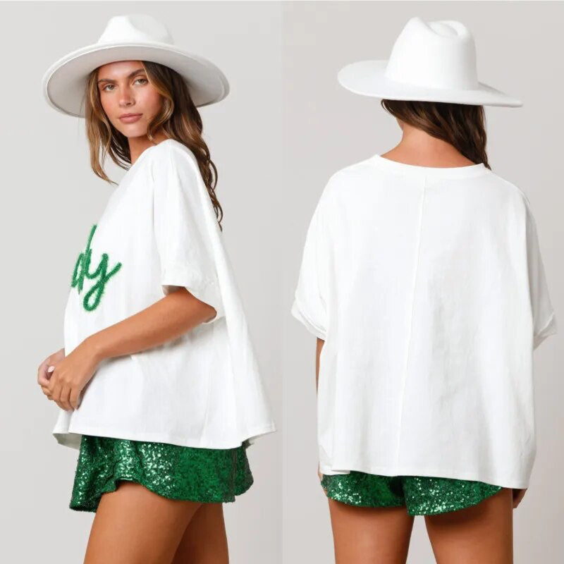 Lucky Green Embroidered Tee