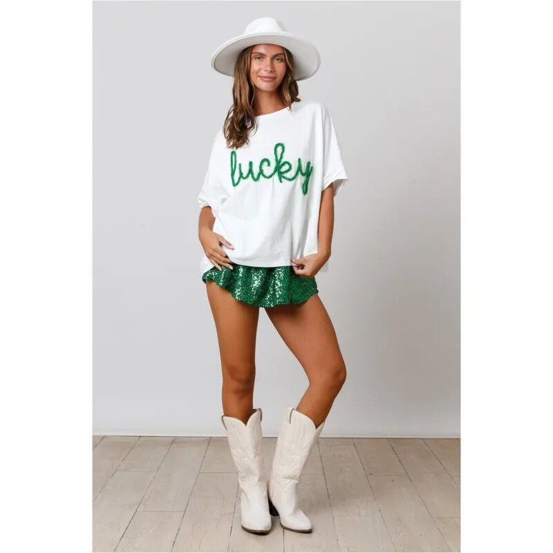 Lucky Green Embroidered Tee