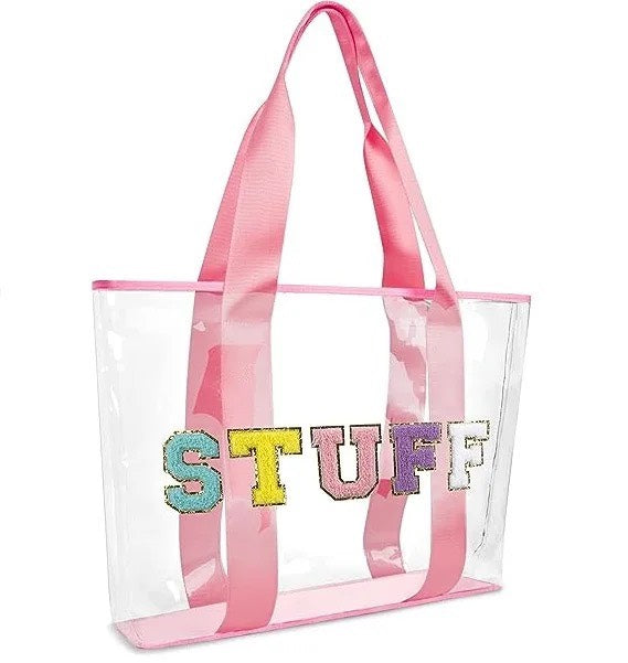 Clear Embroidered Chenille Letter Totes