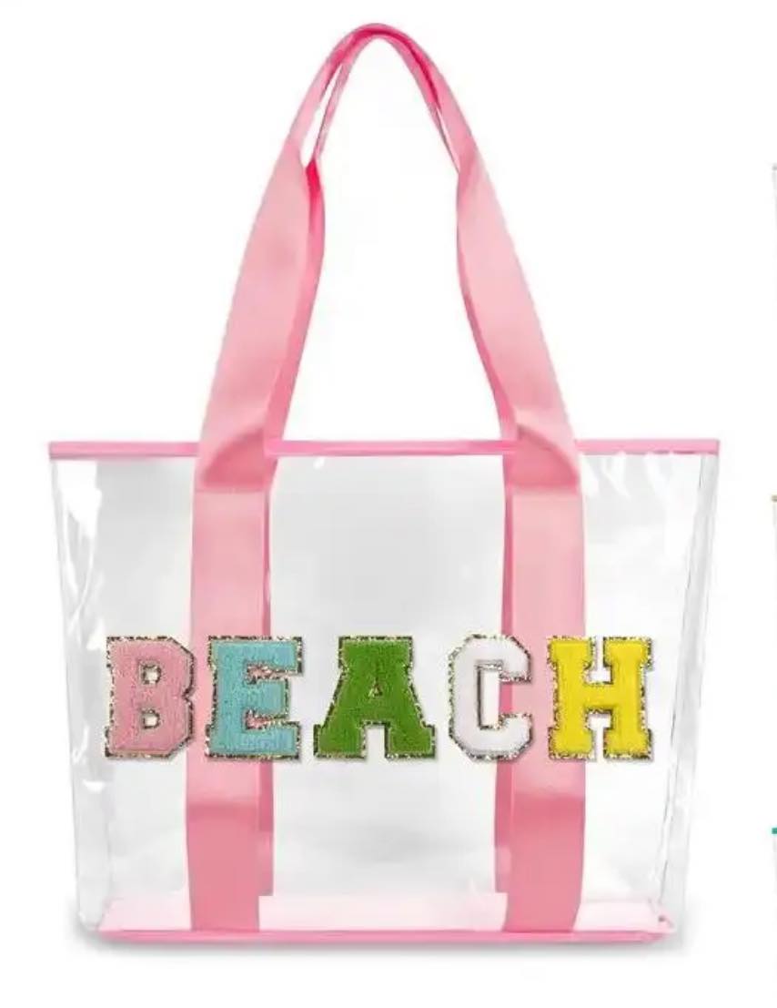 Clear Embroidered Chenille Letter Totes