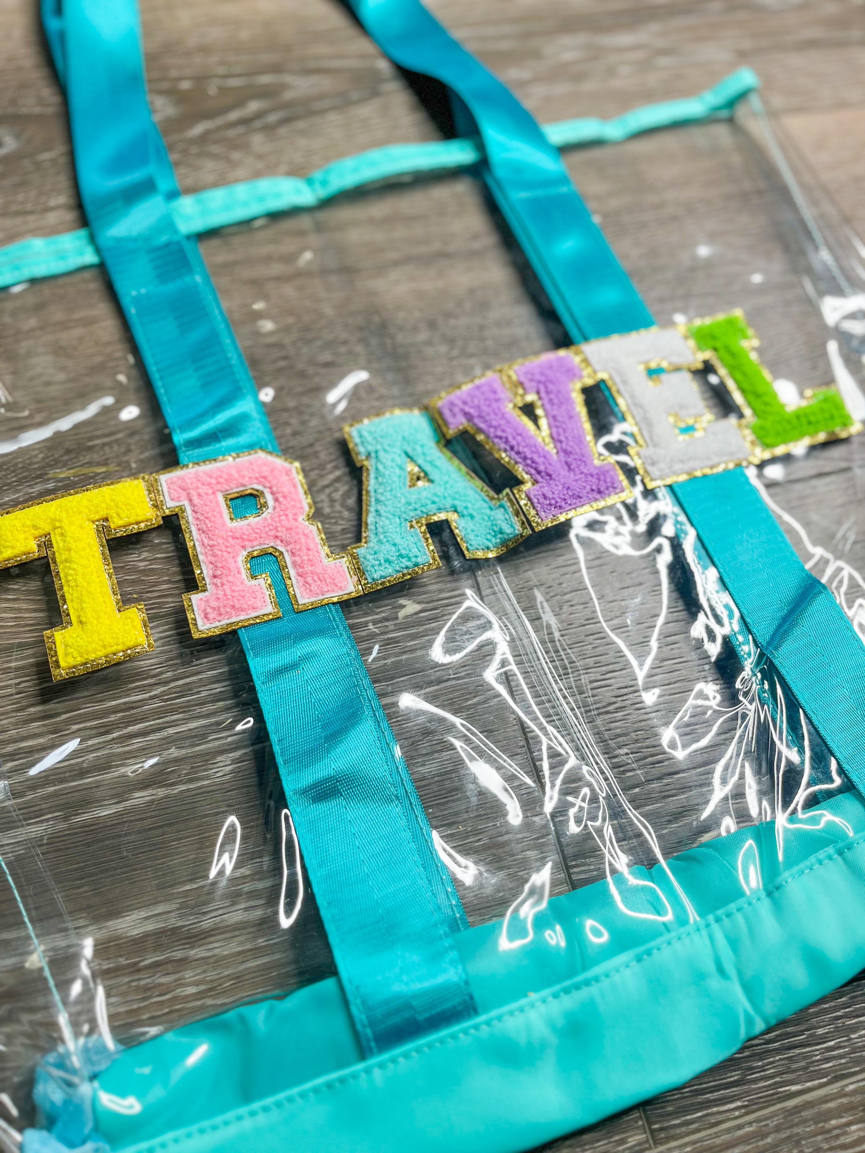 Clear Embroidered Chenille Letter Totes