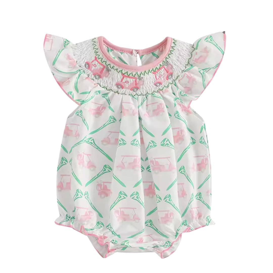Pink Smocked Golf Cart Romper