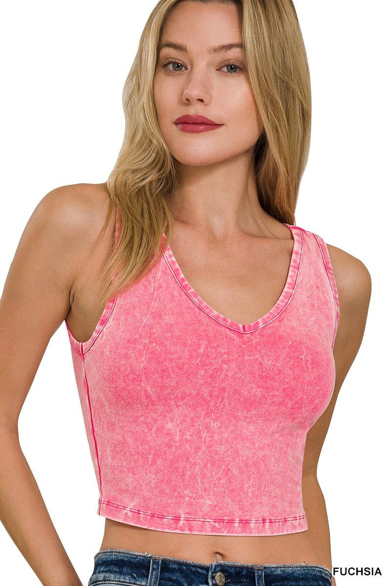 Zenana WASHED COTTON V-NECK SLEEVELESS TOP