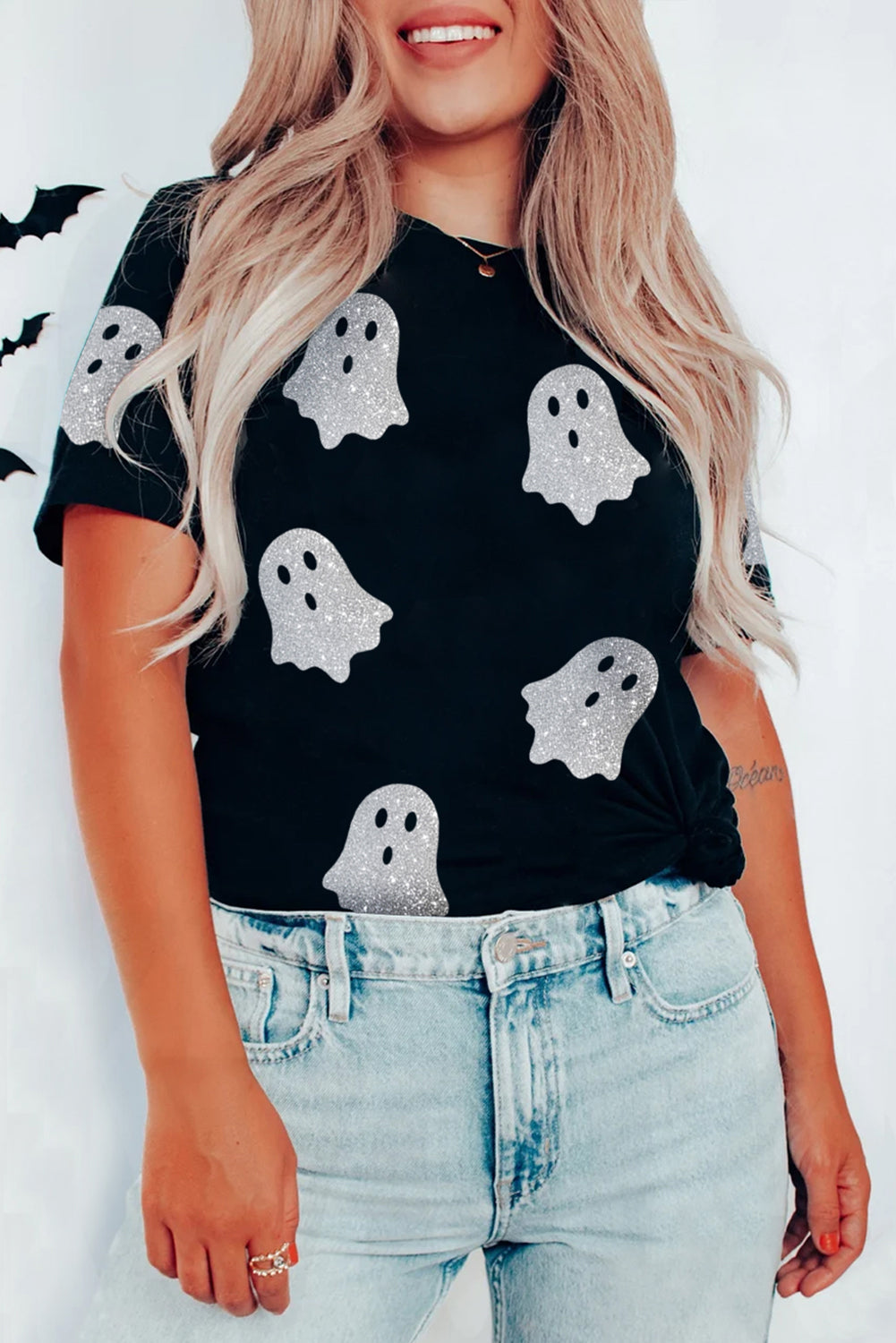 Black Glitter Ghost Halloween Shirt
