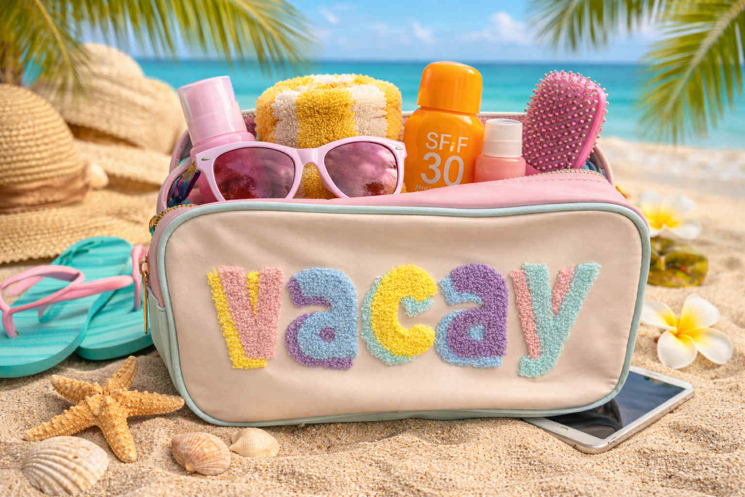 Chenille Patch Embroidered: VACAY Travel Bag