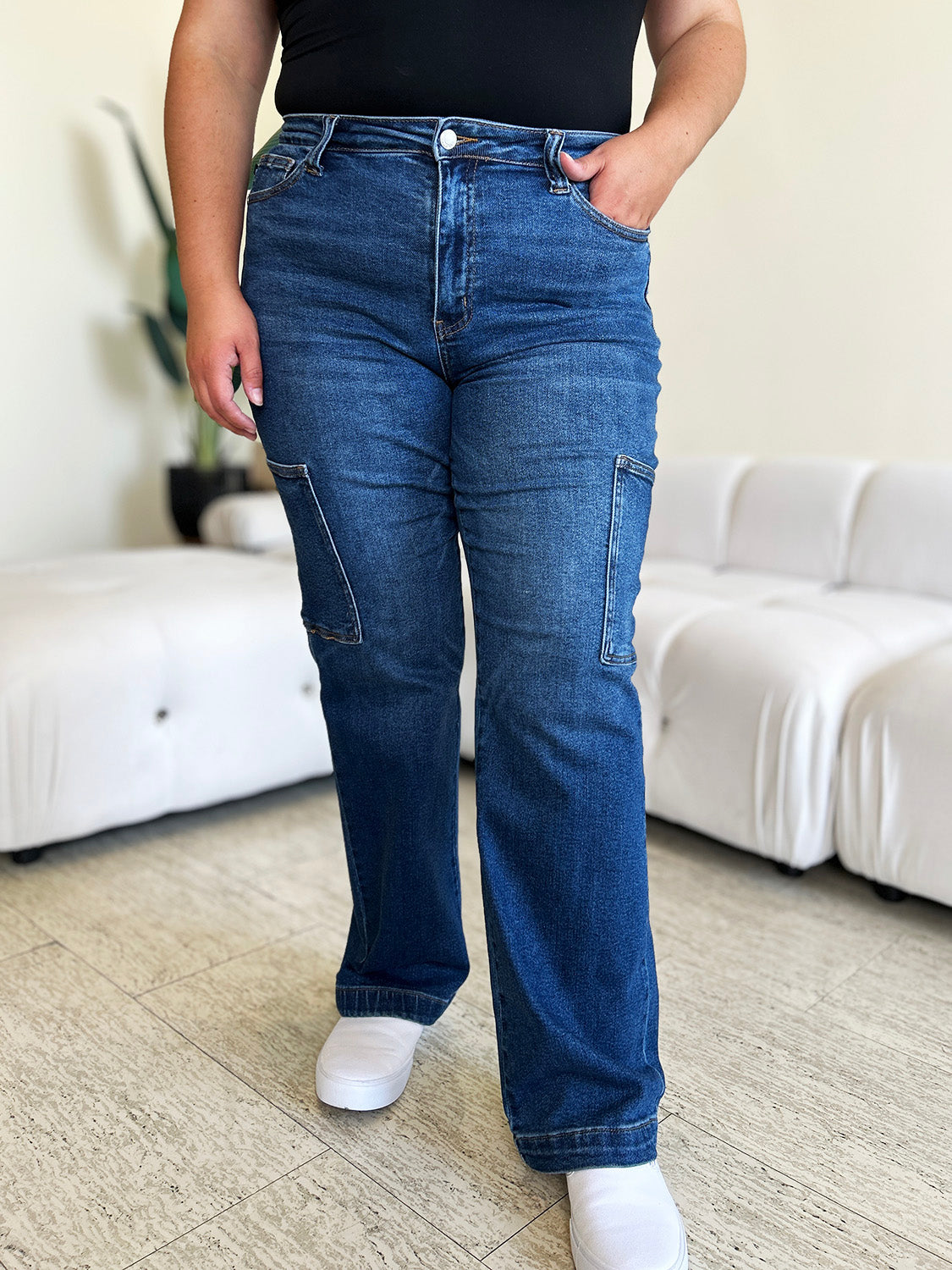 Judy Blue High Waist Straight dark wash Cargo Jeans