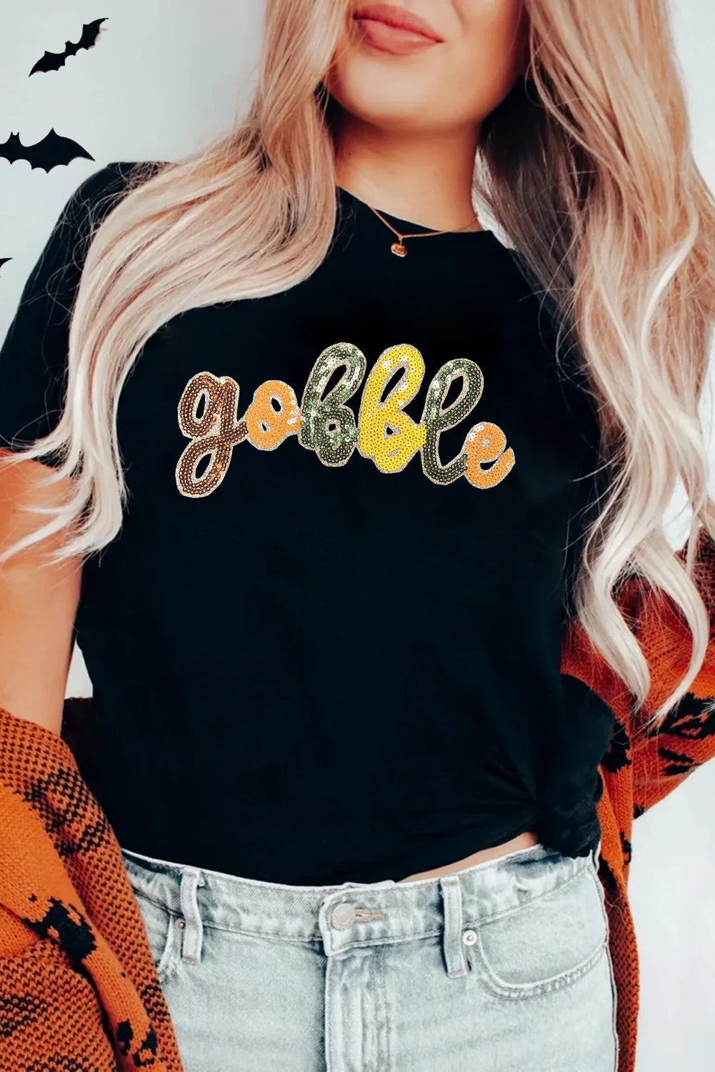 Black Sequin Thanksgiving T Shirt
