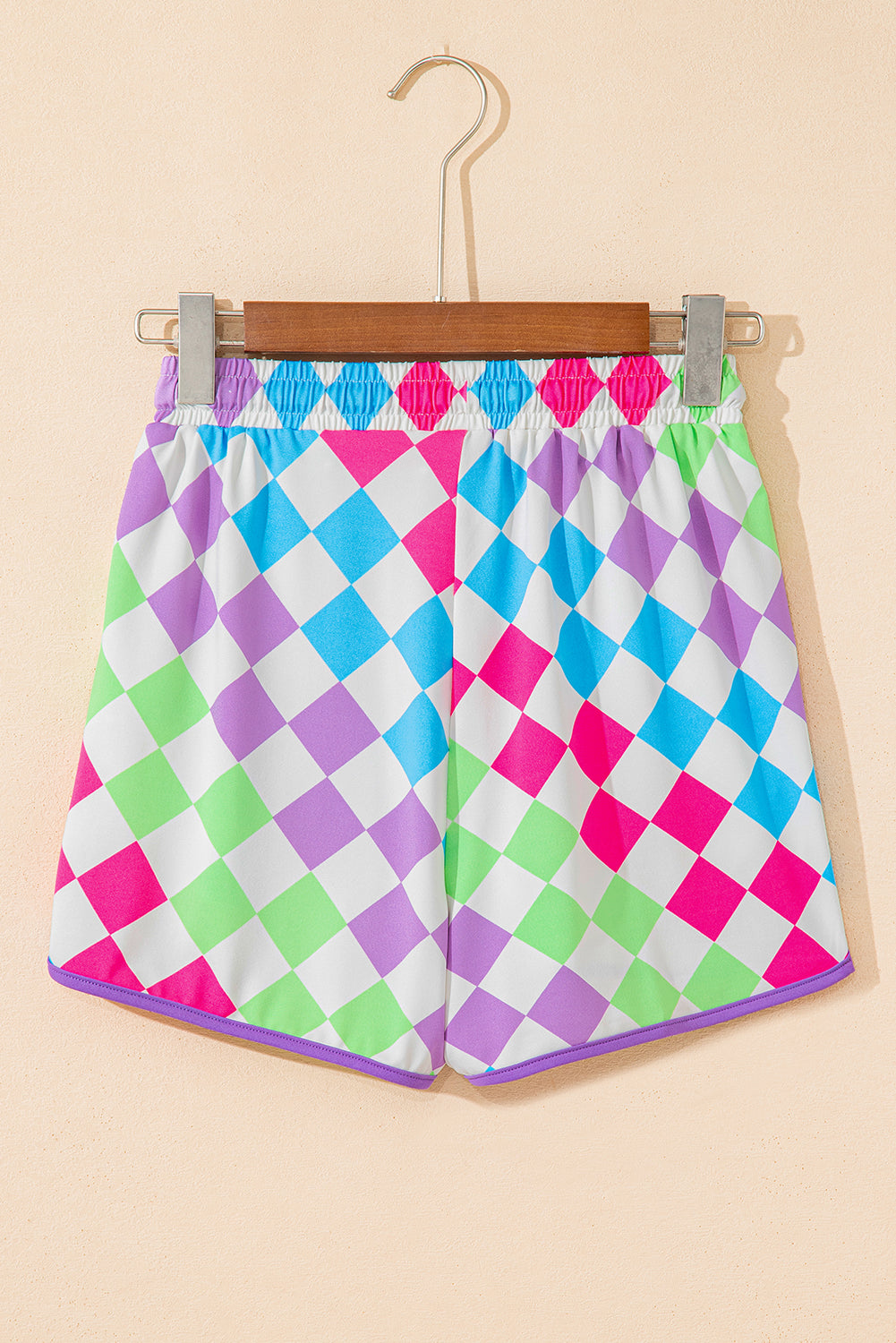 Rose Checkered Drawstring Elastic Waist Casual Shorts