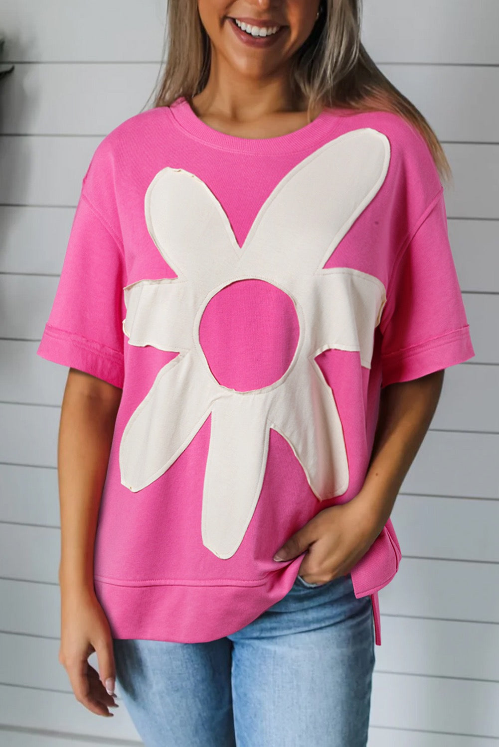 Pink Flower Patch Top