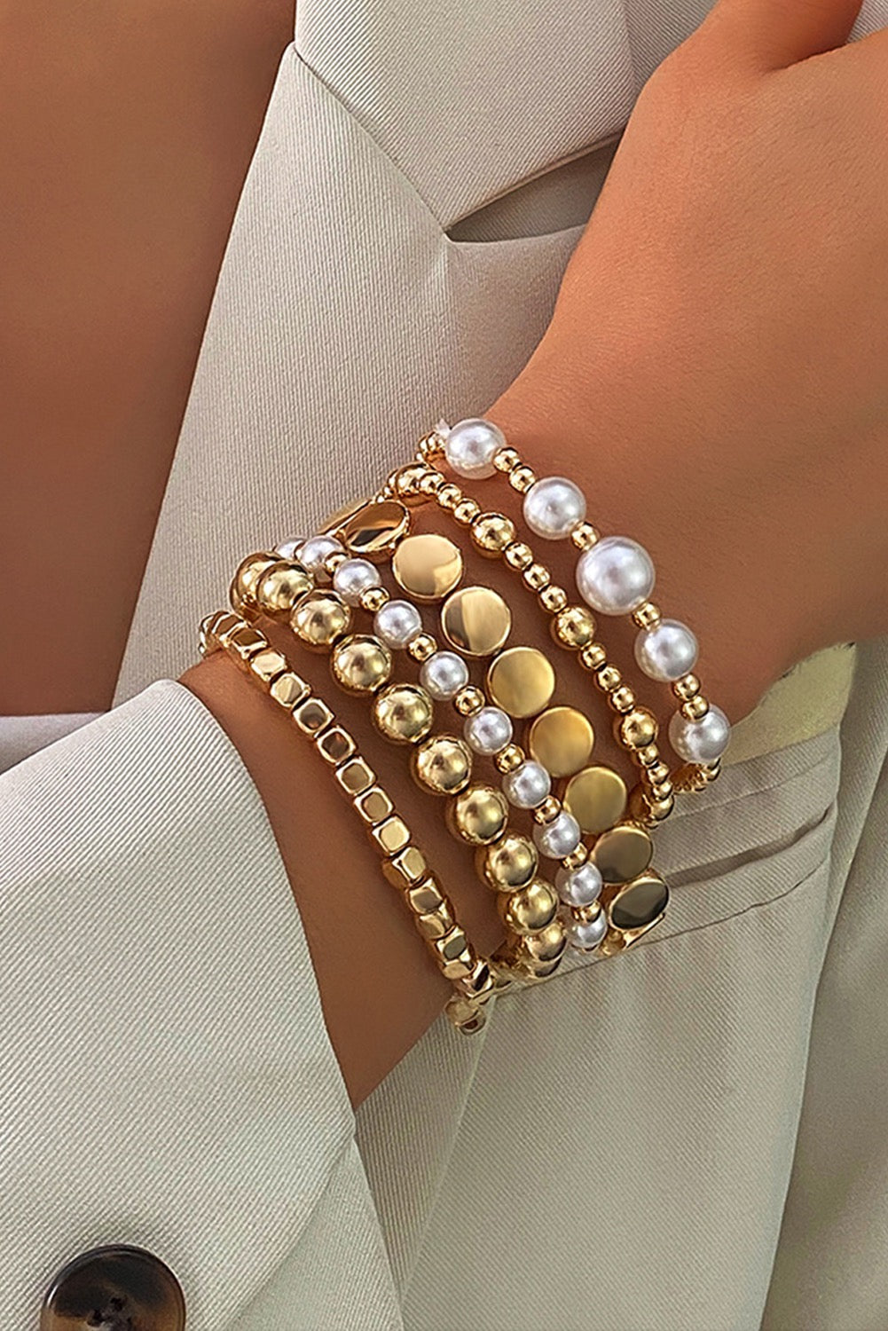 Gold Pearl Layered Bracelets