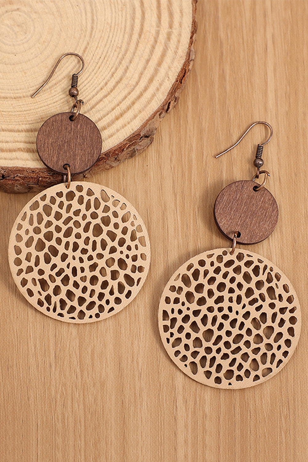 Khaki Hollow Out Wooden Earrings