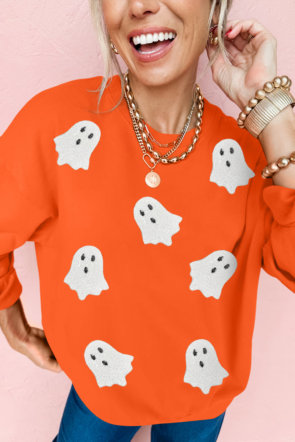 Orange Sequin Ghost Sweatshirt