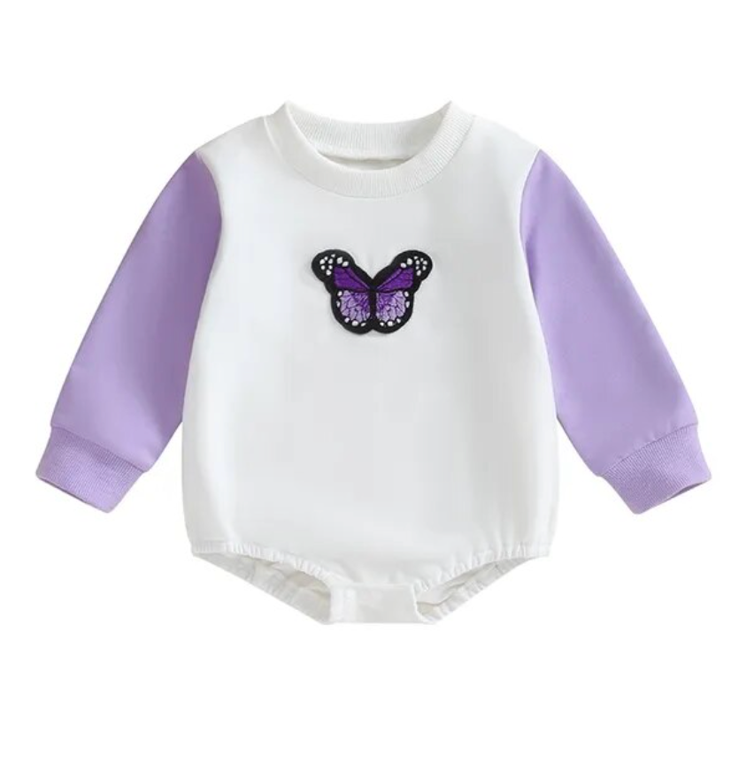 Embroidered Butterfly Purple Romper