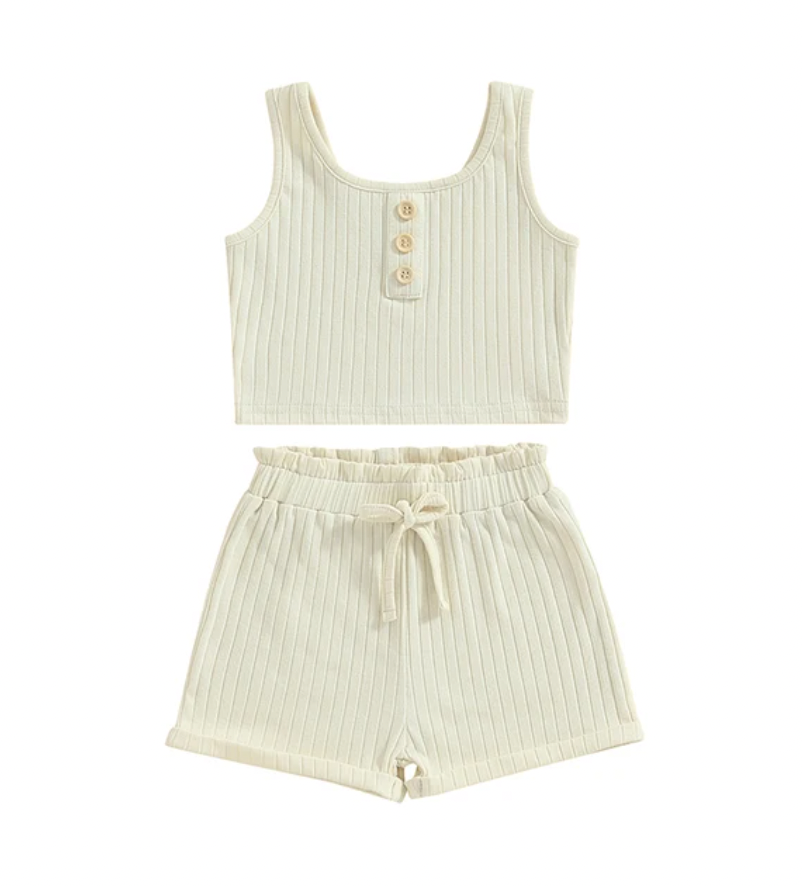 Ribbed Cream Tank Lounge Set