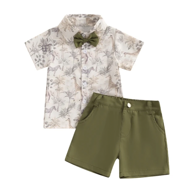 Safari Button Down and Bow Tie Short Set