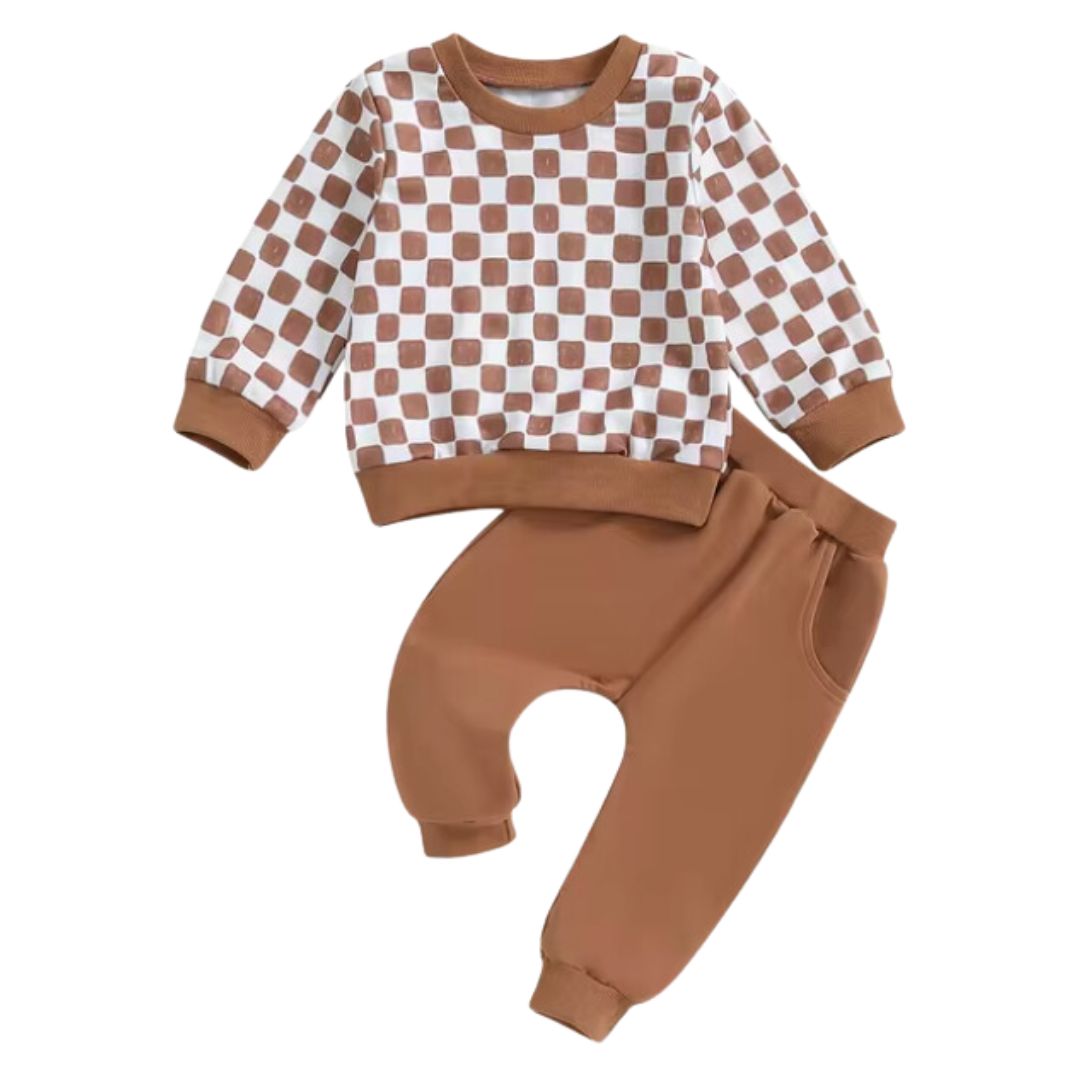 Brown Chex Crewneck Lounge Set