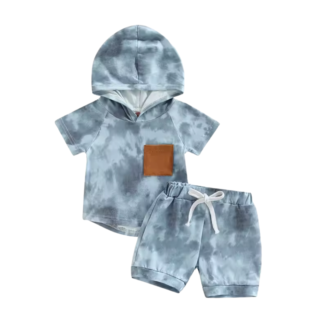 Blue Tie Dye Hooded Short Set