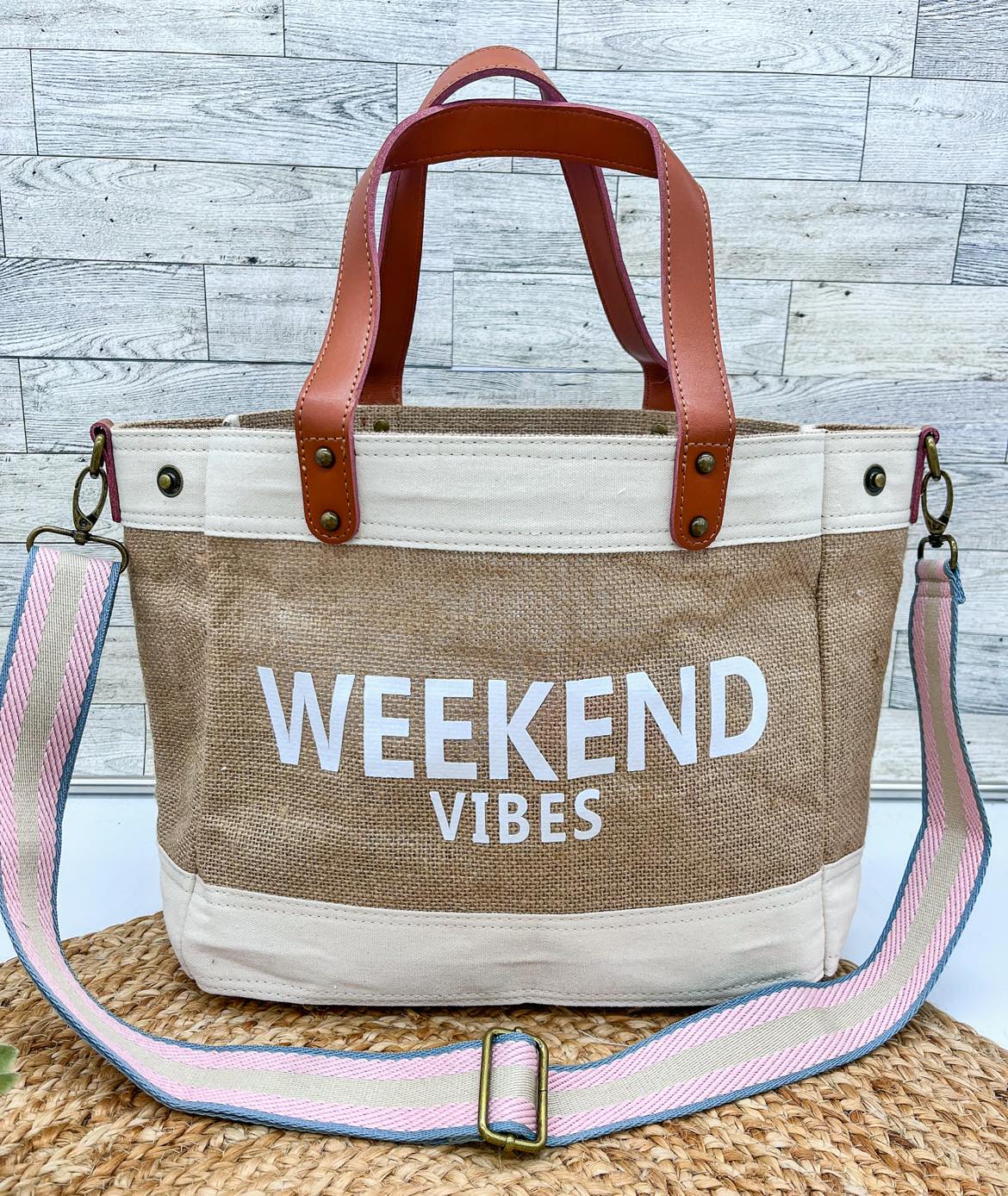 Jute and Vegan Leather Standing Tote
