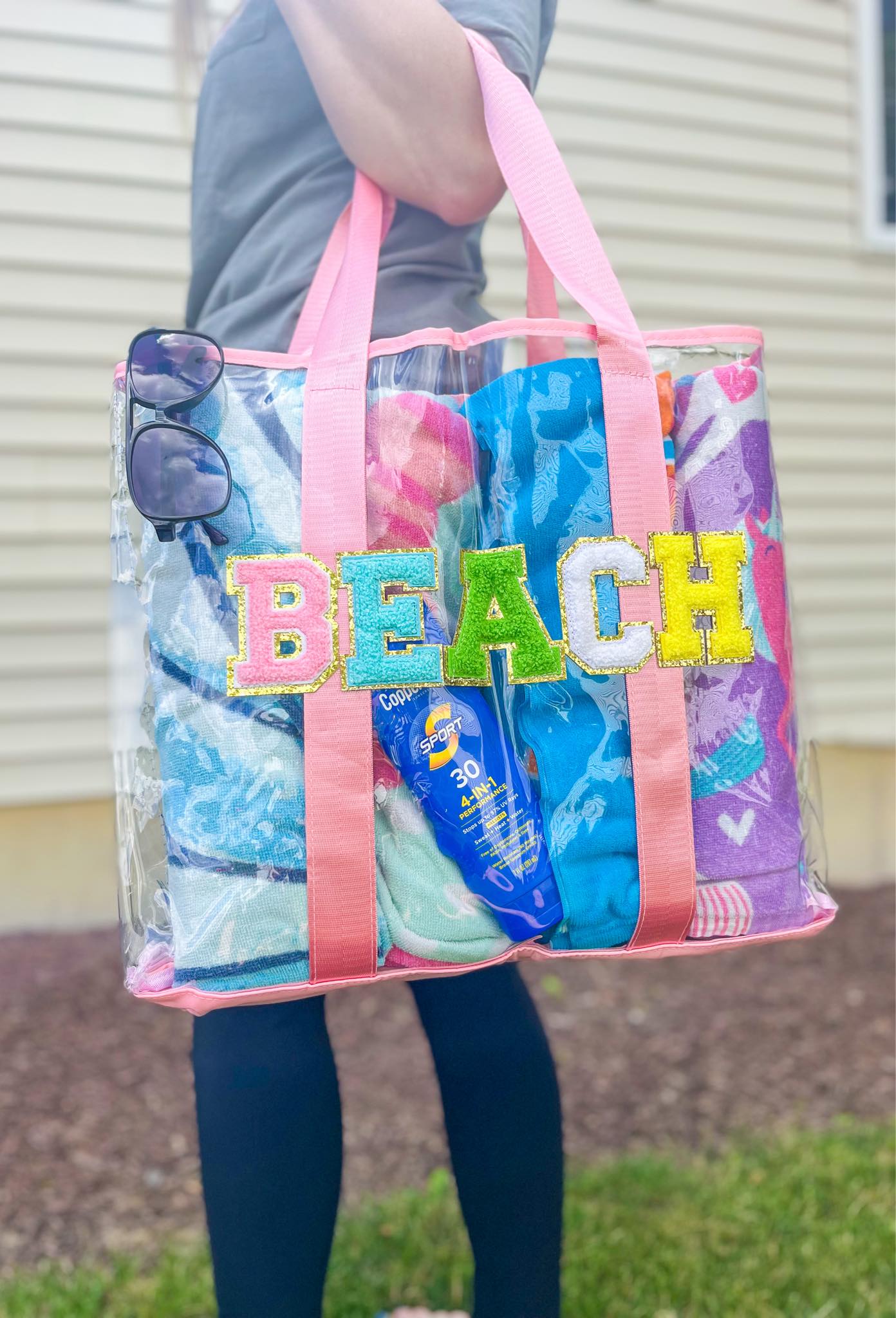 Clear Embroidered Chenille Letter Totes