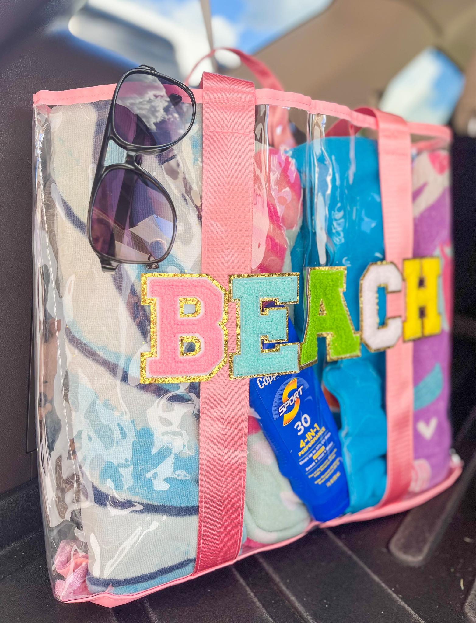 Clear Embroidered Chenille Letter Totes
