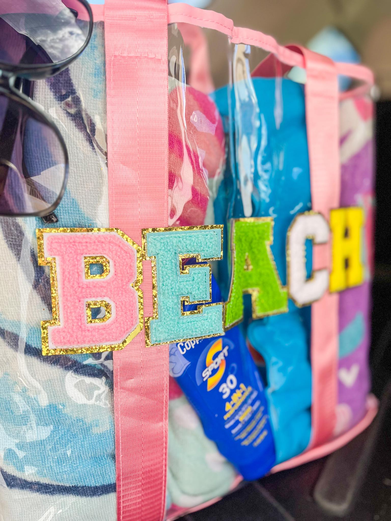 Clear Embroidered Chenille Letter Totes