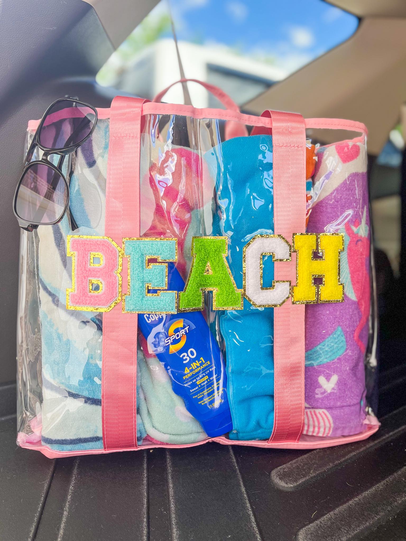 Clear Embroidered Chenille Letter Totes