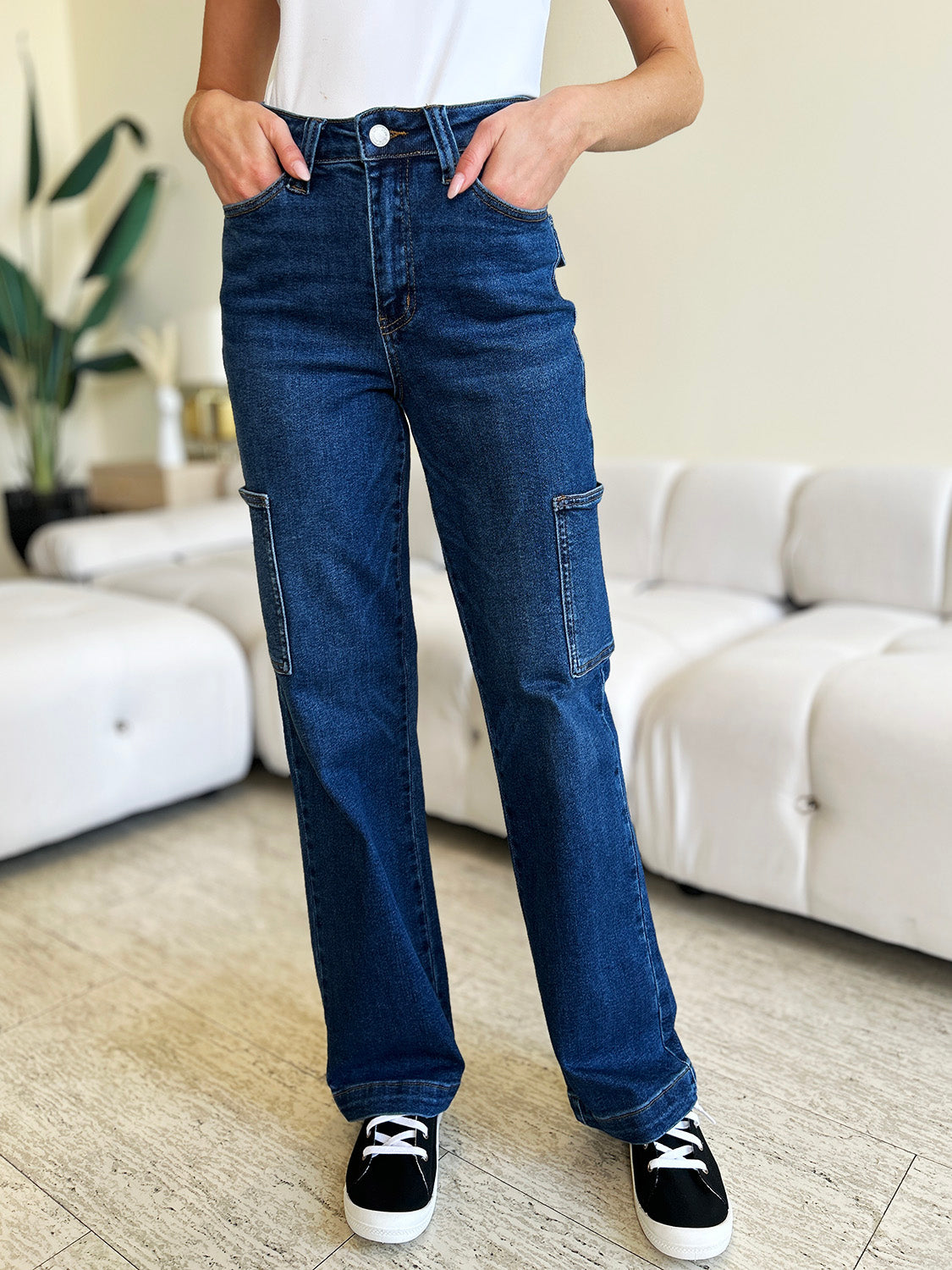 Judy Blue High Waist Straight dark wash Cargo Jeans