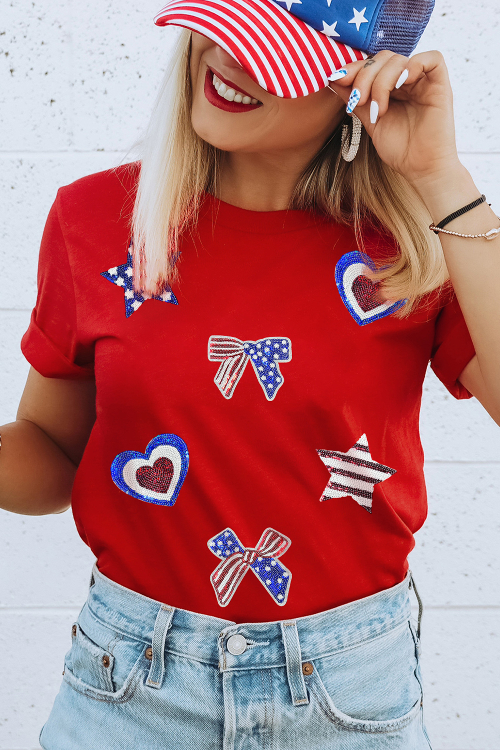 Red American Sequin Crew