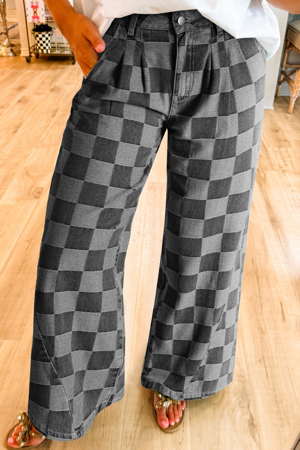 Grey Checkered Jeans