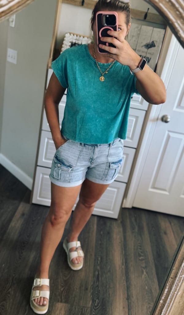 washed cotton mid crop tee zenana