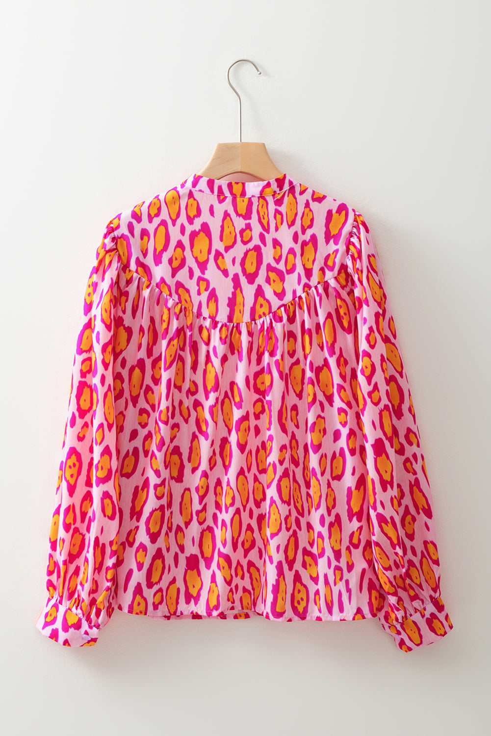 Light French Beige Oversized Leopard Print Balloon Sleeve Casual Shirt