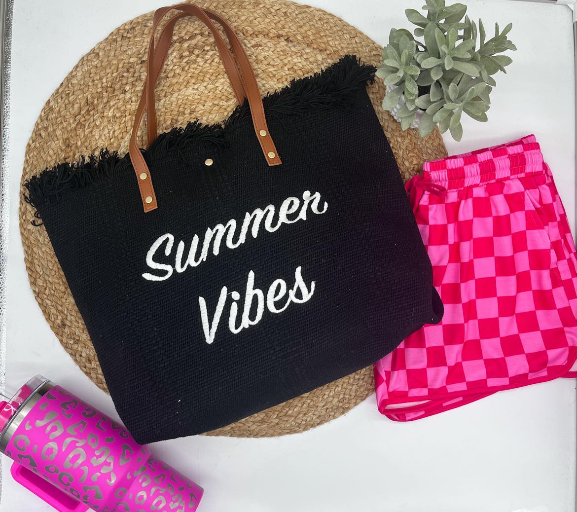 Summer Vibes embroidered Knitted Canvas Tote-
