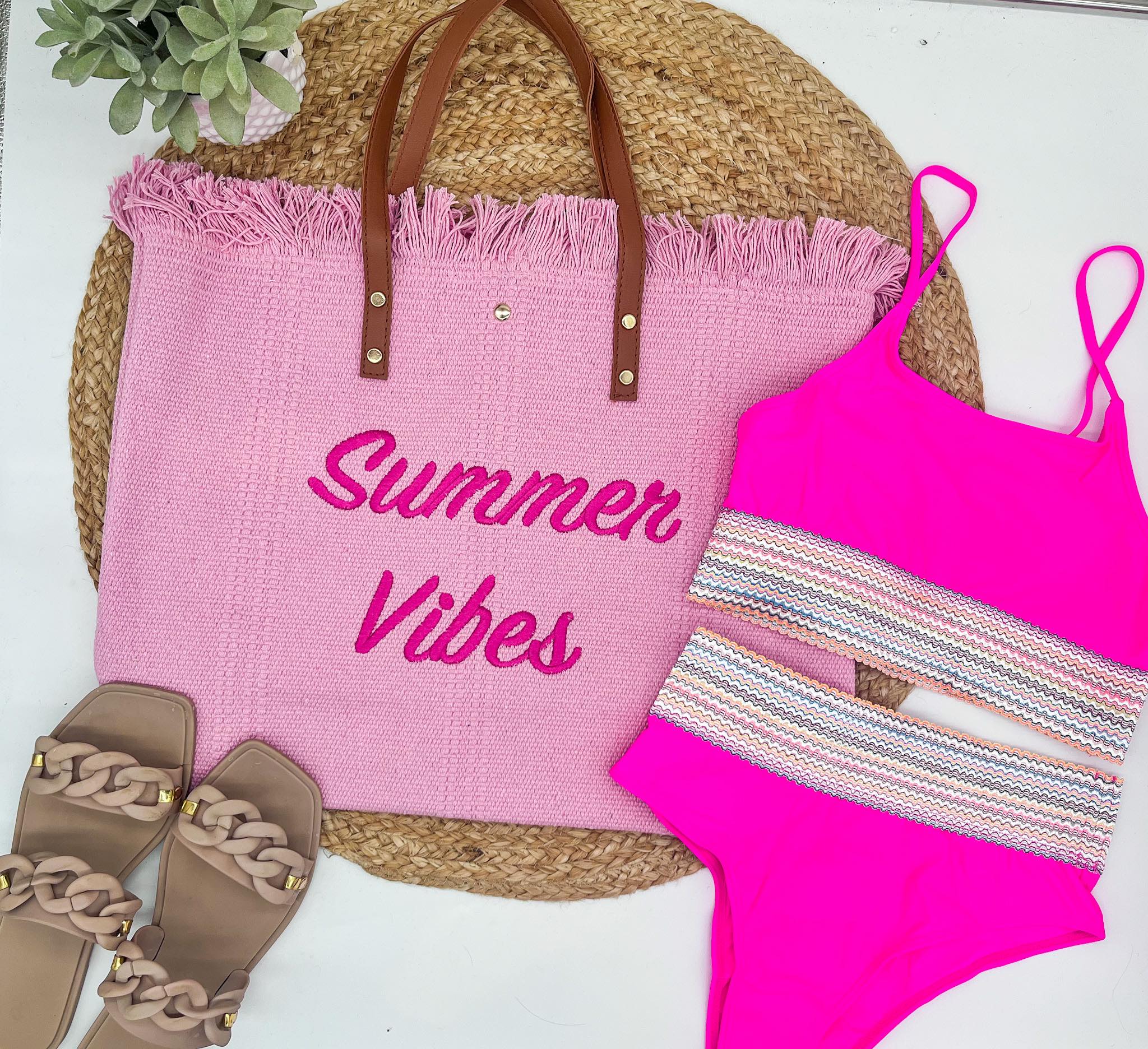 Summer Vibes embroidered Knitted Canvas Tote-