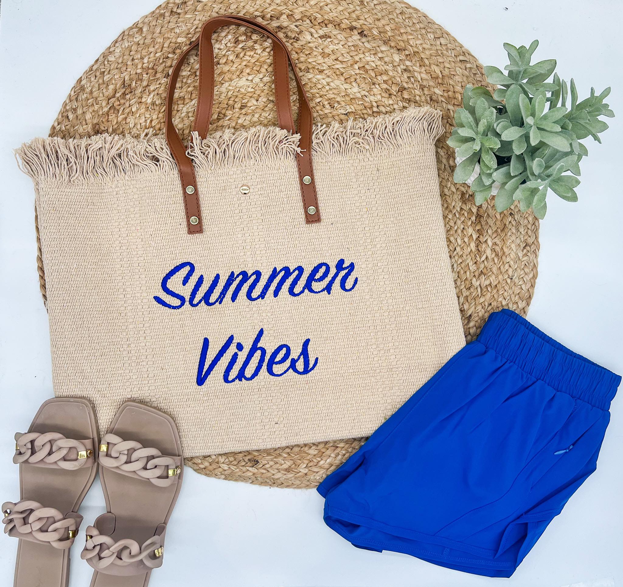 Summer Vibes embroidered Knitted Canvas Tote-
