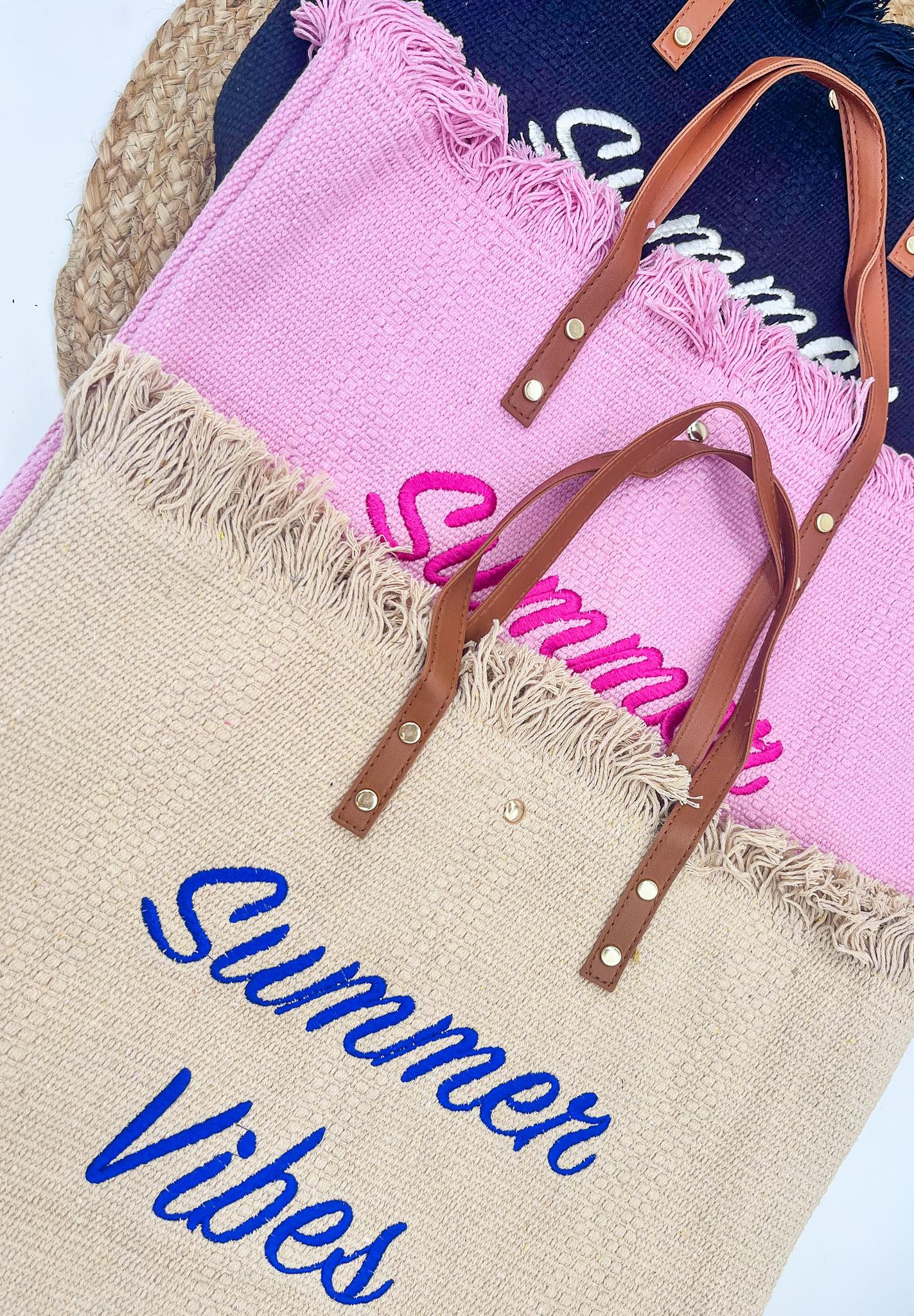 Summer Vibes embroidered Knitted Canvas Tote-