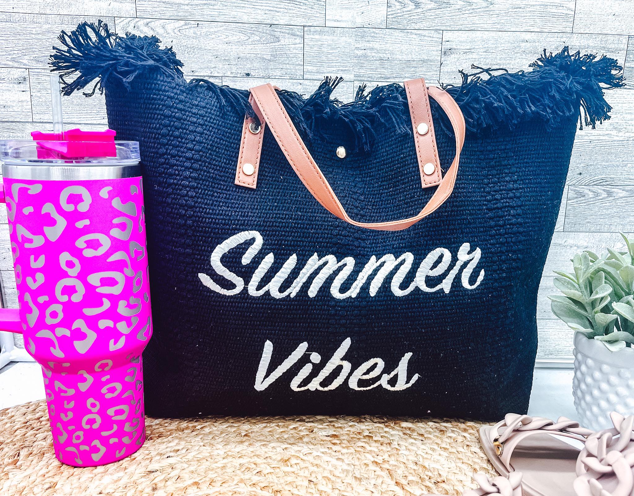 Summer Vibes embroidered Knitted Canvas Tote-