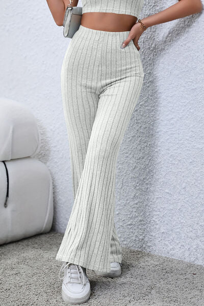 Basic Bae Full Size Ribbed High Waist Flare Pants - The Sapphire Star
