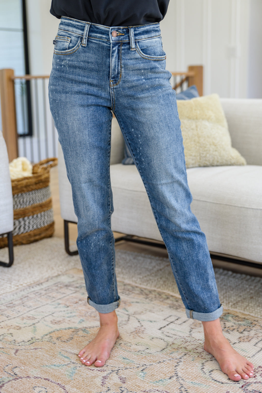 Corey Hi Rise Bleach Splash Boyfriend Jeans - The Sapphire Star